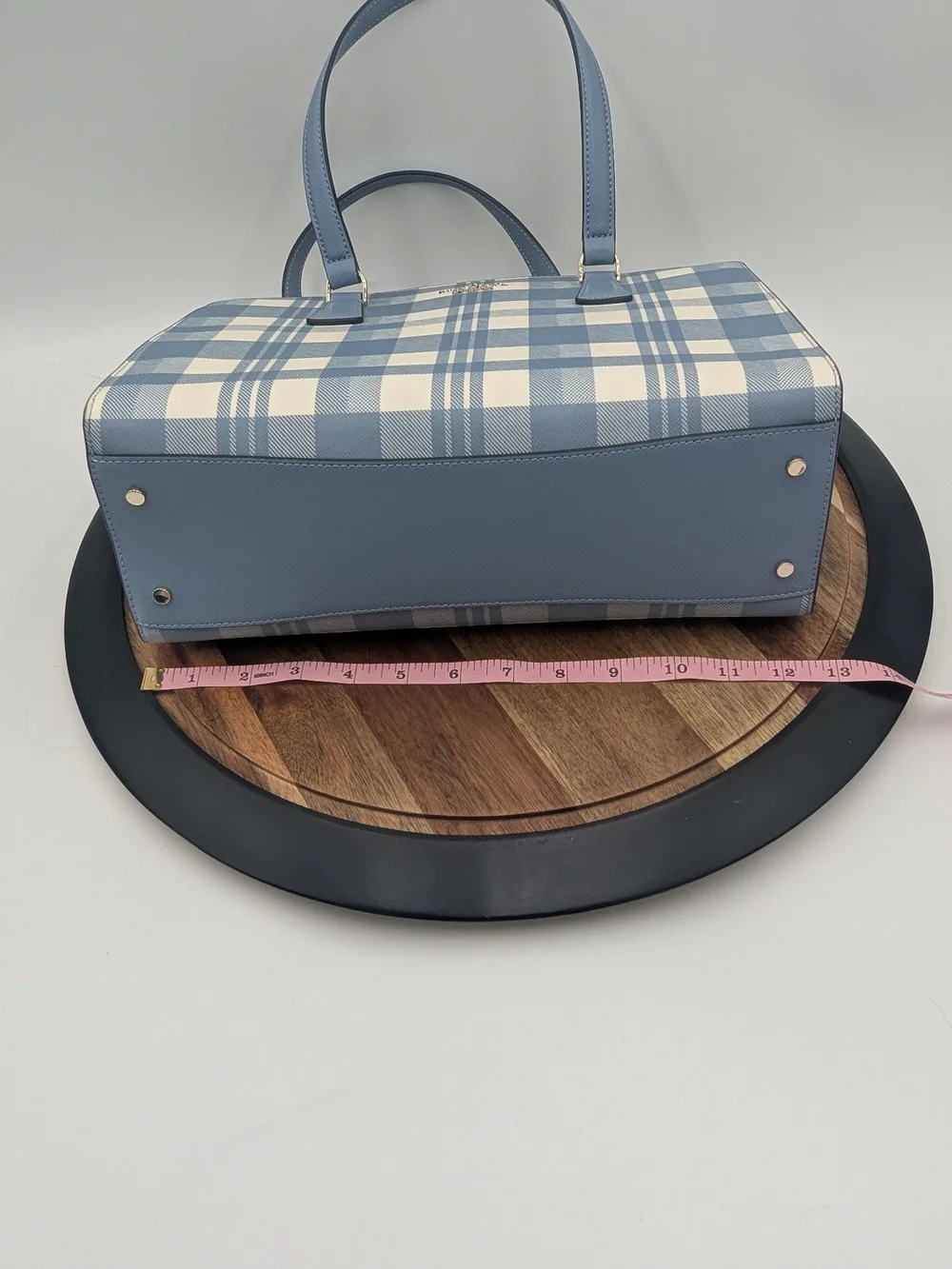 Kate Spade New York Blue Plaid Saffiano Leather Satchel Crossbody Bag